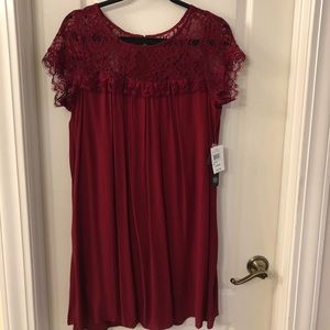 As U Wish NWT burgundy rayon dress with lace top